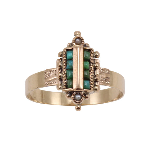 Turquoise and Pearl Victorian 14k Gold Ring