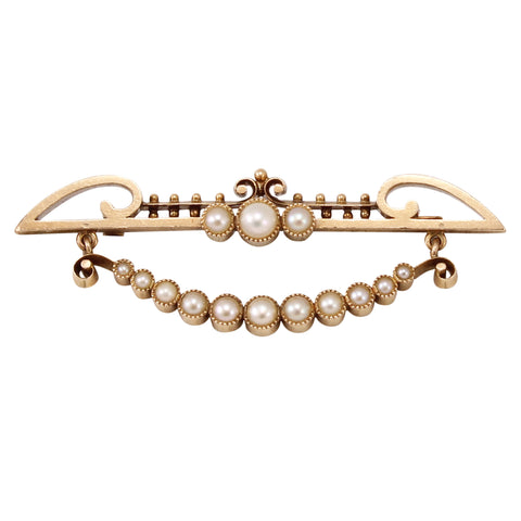 Victorian Pearl and 14k Yellow Gold Pin Brooch