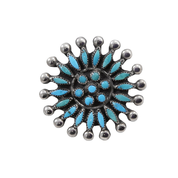 Zuni Turquoise Needlepoint Sterling Pin/Brooch Front