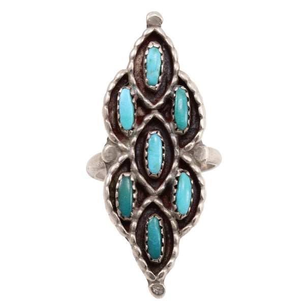 Zuni Turquoise and Sterling Vintage Ring  Full