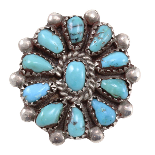 Vintage Zuni Turquoise Sterling Cluster Ring Front