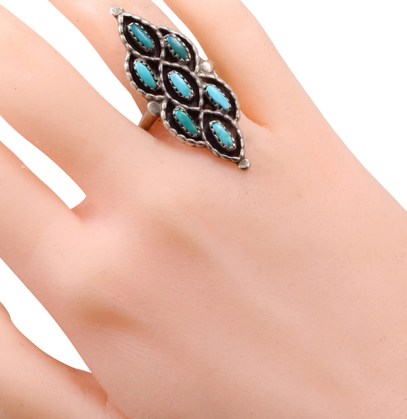 Zuni Turquoise and Sterling Vintage Ring  Worn